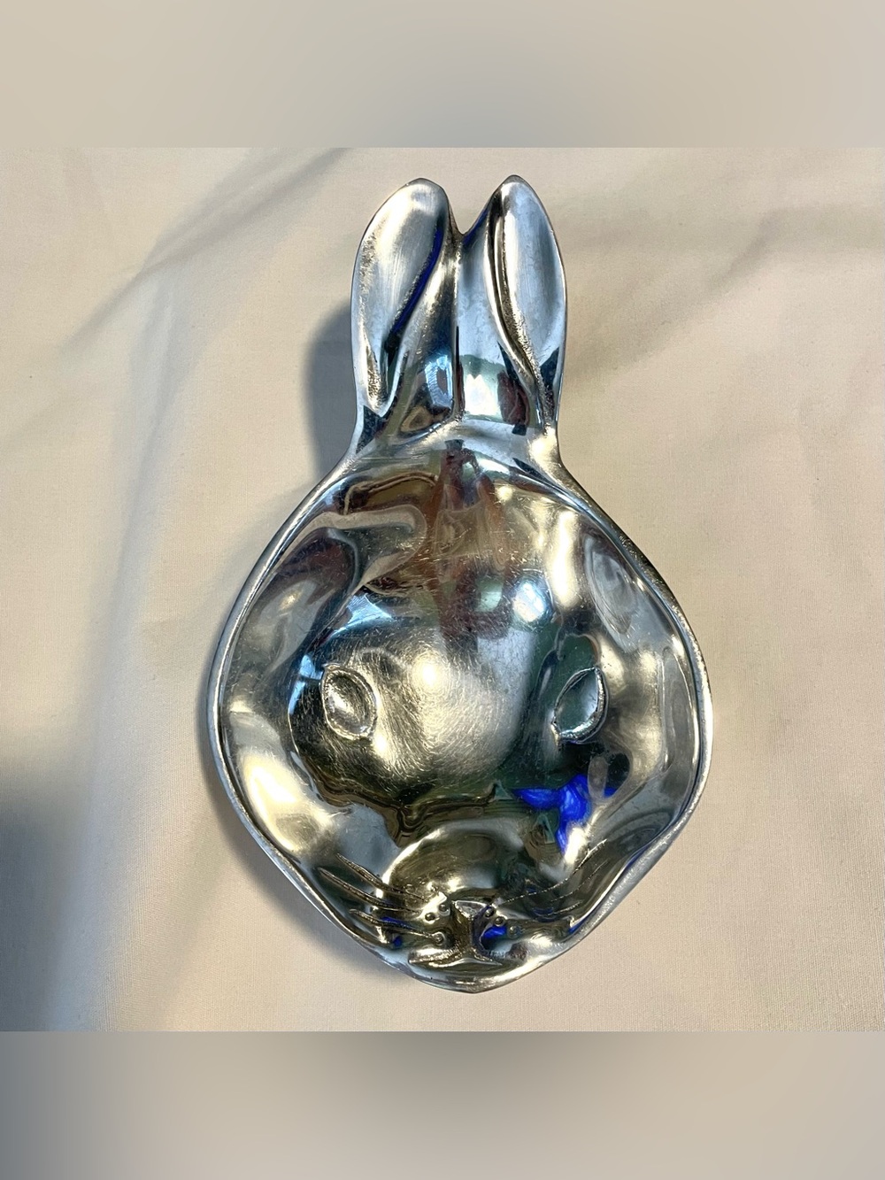 Mariposa Cast Bunny Candy Dish - Snack~Bowl~Rabbit - Aluminum - 2” x 7”x 4.5”